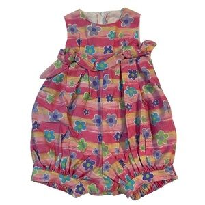 Sylvia Whyte Baby Girl Romper 6M – Rainbow Stripes & Flowers Vintage Bubble Suit